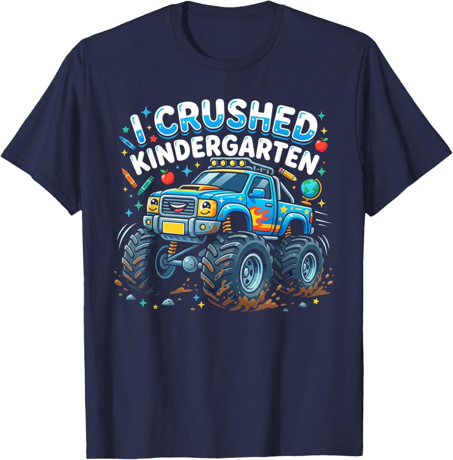 I Crushed Kindergarten Monster Truck Graduation Boys T-Shirt - T-Shirt | Navy