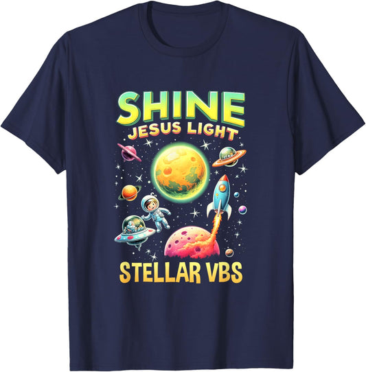 Stellar Space School Camp Christian VBS 2025 Vacation T-Shirt - T-Shirt | Navy