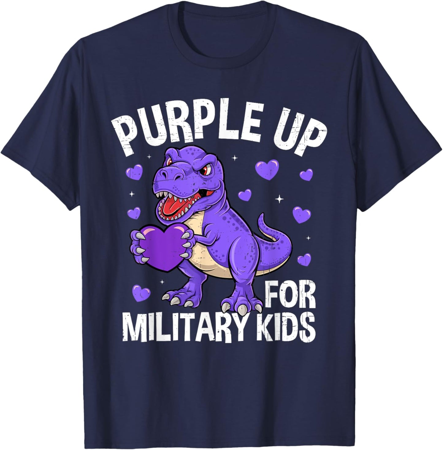 Purple Up For Military Kids Military Child Month Dinosaur T-Shirt - T-Shirt | Navy