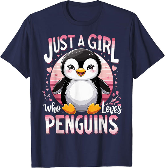 Funny Penguins Animal Just A Girl Who Loves Penguin T-Shirt - T-Shirt | Navy