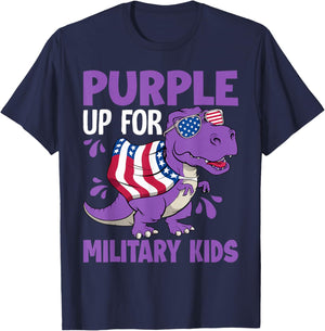 Purple Up For Military Kids Military Child Month Dinosaur T-Shirt - T-Shirt | Navy