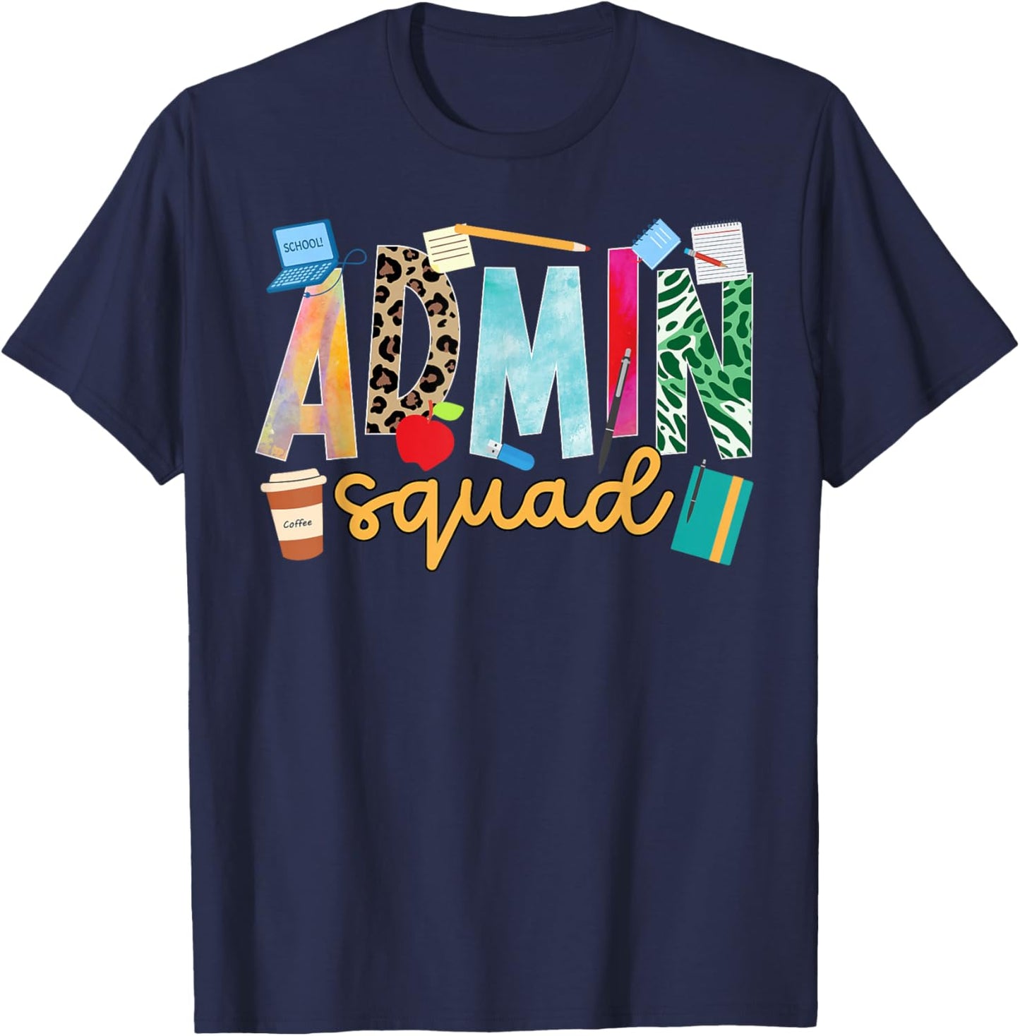Admin Squad Leopard School Administrator School Admin T-Shirt - T-Shirt | Navy