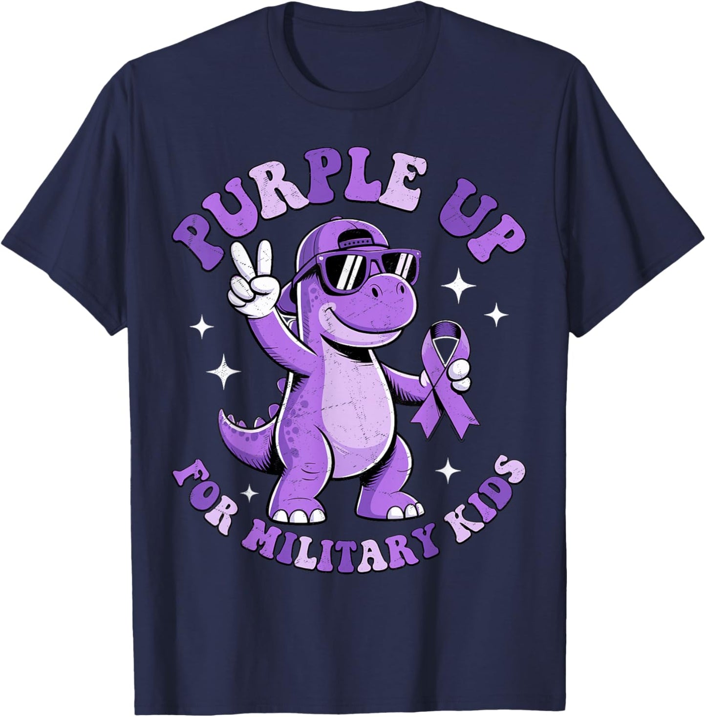 Purple Up for Military Kids Military Child Month Dinosaur T-Shirt - T-Shirt | Navy