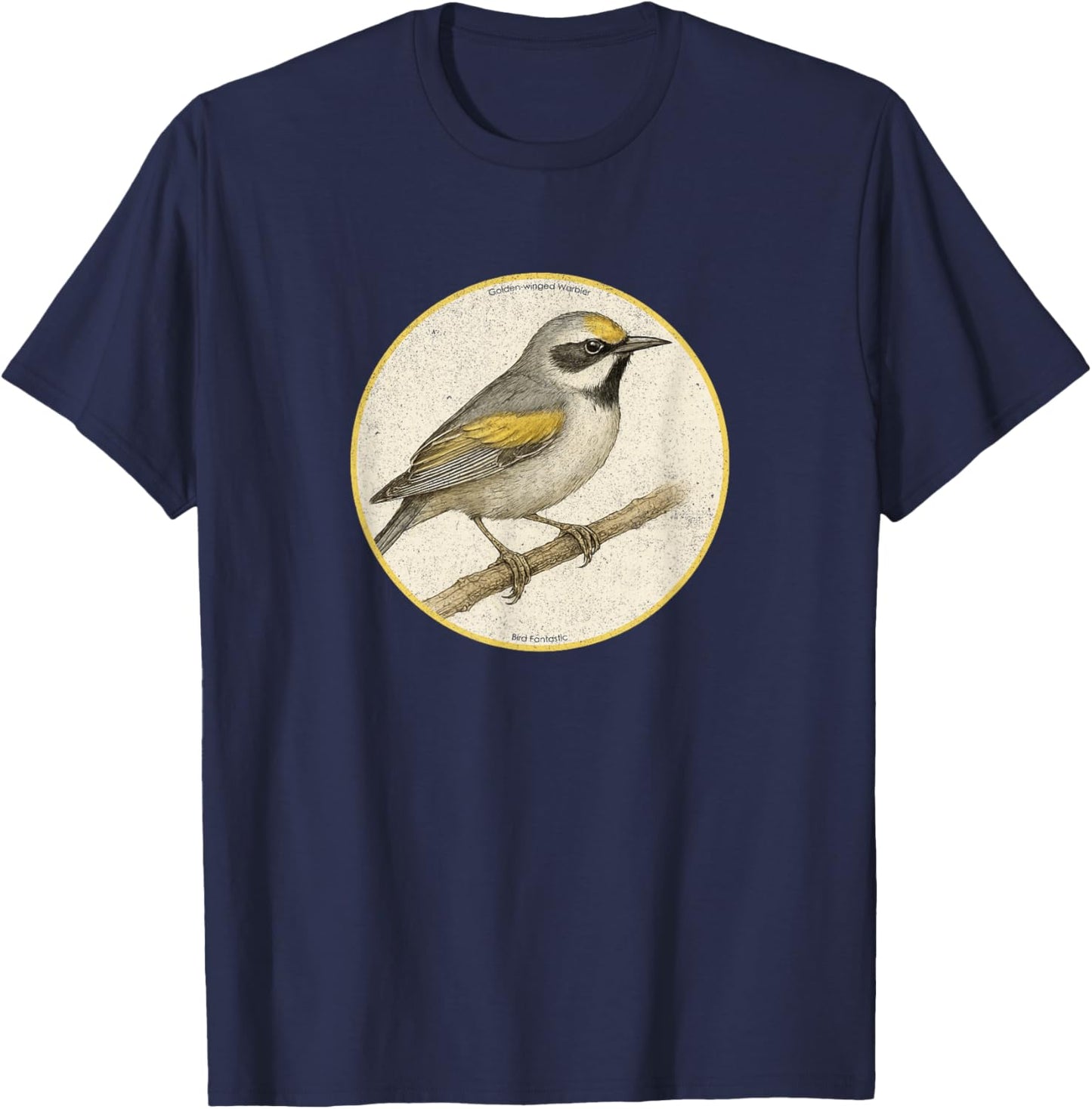 Colorful Retro Golden-Winged Warbler Bird Design T-Shirt - T-Shirt | Navy