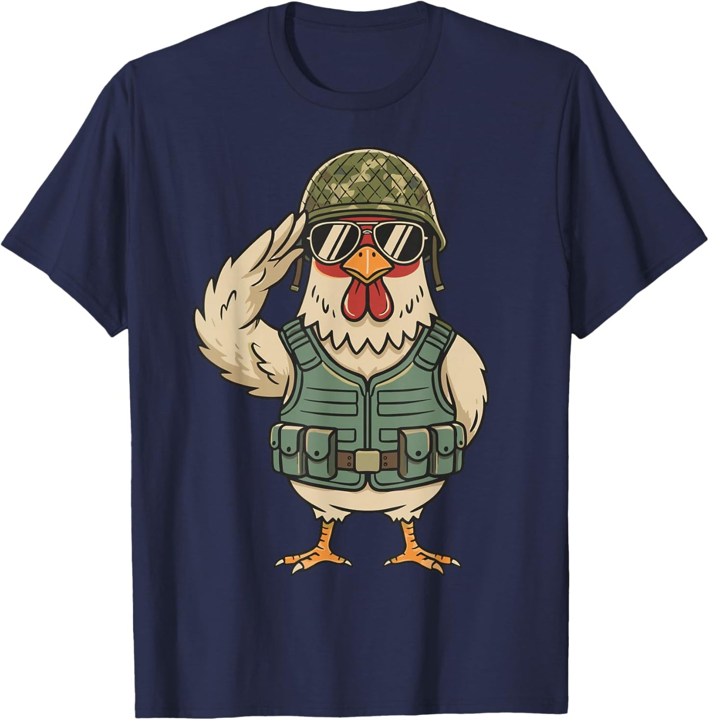 Saluting Soldier Chicken Military Rooster Army for Veterans T-Shirt - T-Shirt | Navy