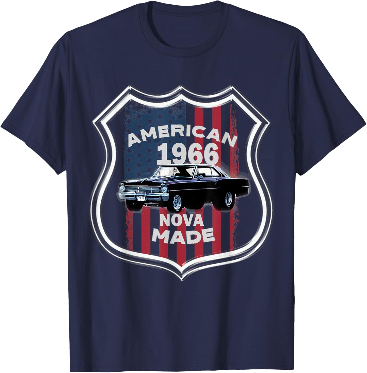 1966 66 Chevys Nova 2 Classic Car Old School Muscle Car T-Shirt - T-Shirt | Navy