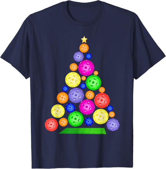 Pickleball Christmas Tree T-Shirt - T-Shirt | Navy