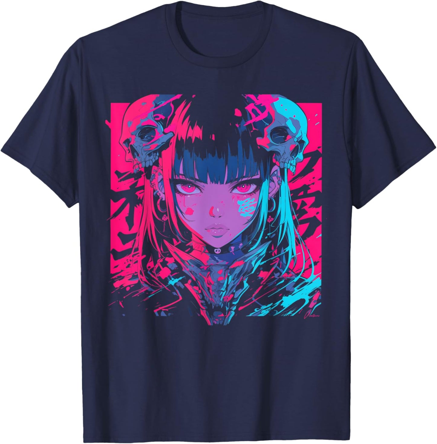 Goth Grunge Demon Anime Girl Waifu Horror Alt Aesthetic T-Shirt - T-Shirt | Navy