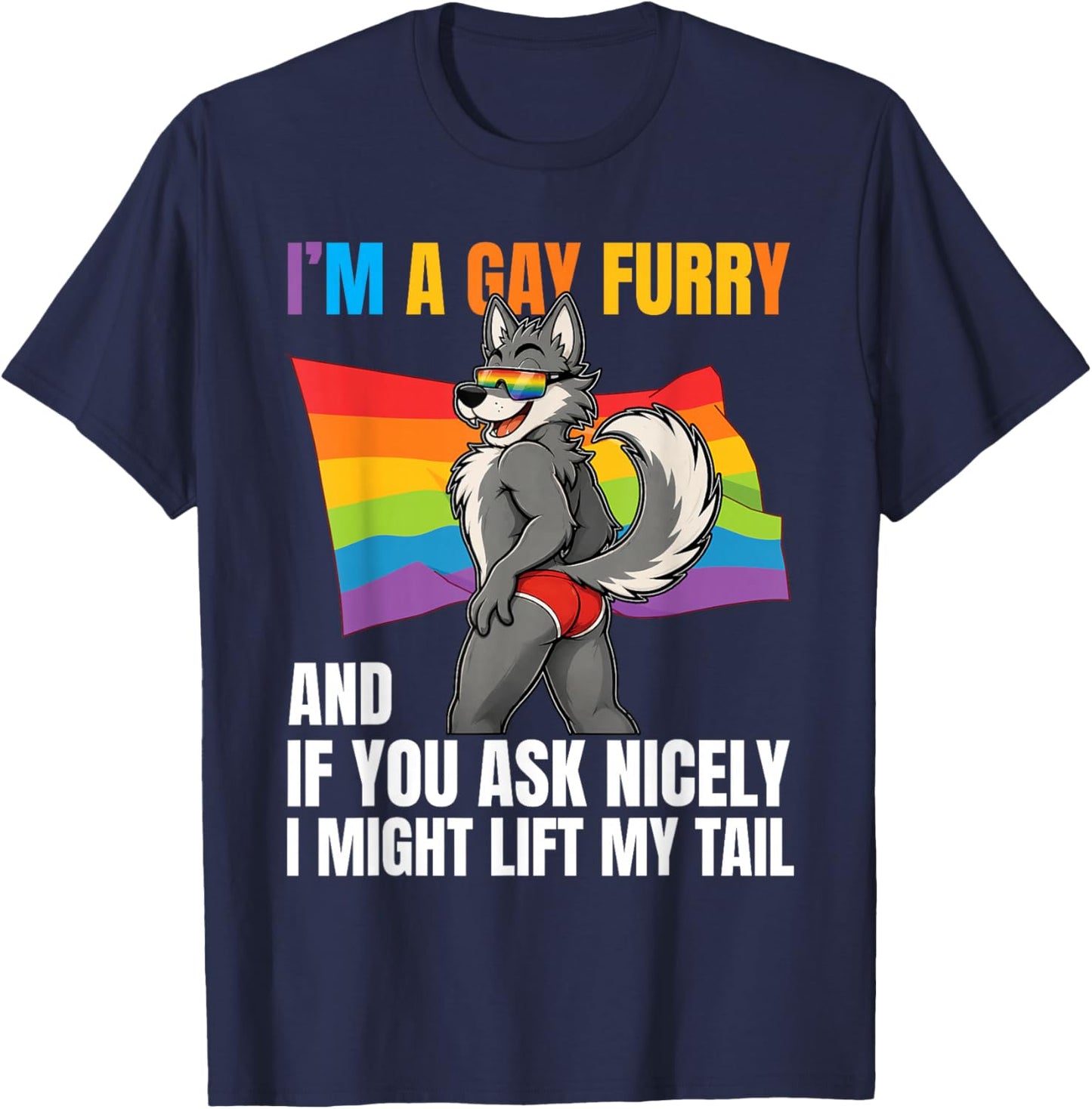 Funny Gay Furry Tail Pride Rainbow Queer Fox CSD Party LGBTQ T-Shirt - T-Shirt | Navy