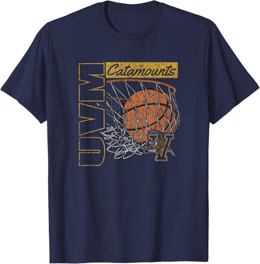 Vermont Catamounts Vintage Basketball 90's Green T-Shirt - T-Shirt | Navy