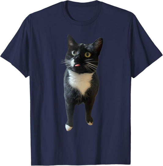 Tuxedo Cat Classic Blep T-Shirt - T-Shirt | Navy