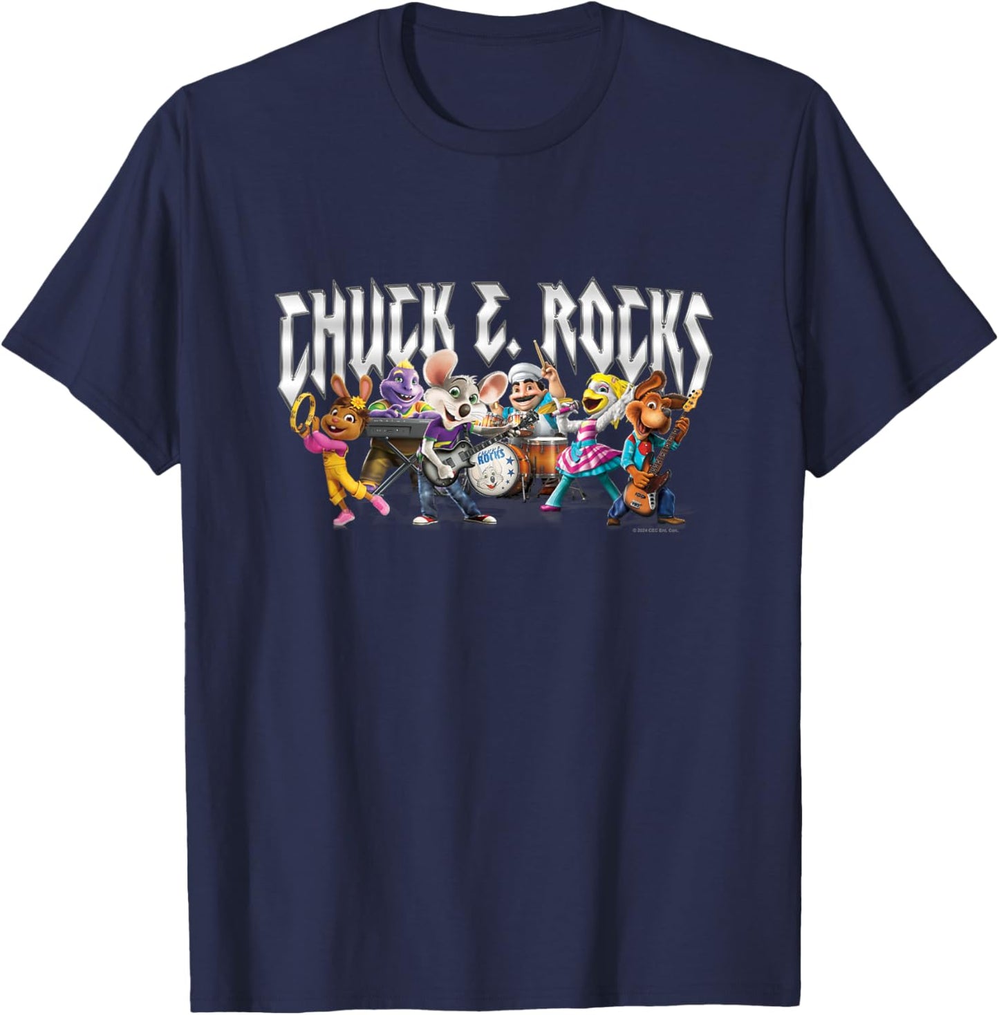 Chuck E. Cheese Chuck E. Rock Band Group Shot Chest Logo T-Shirt - T-Shirt | Navy