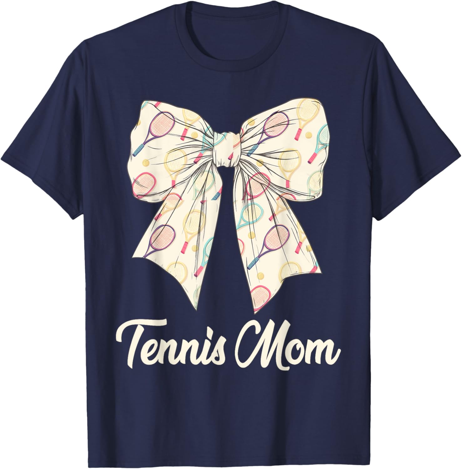Tennis Mom Coquette Bow Cute Tennis Lovers Mothers Day T-Shirt - T-Shirt | Navy