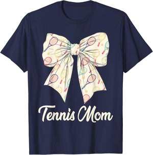 Tennis Mom Coquette Bow Cute Tennis Lovers Mothers Day T-Shirt - T-Shirt | Navy