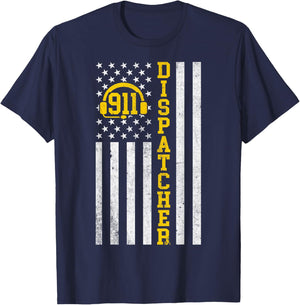 911 Dispatcher Operator - USA Flag Police Emergency Call T-Shirt - T-Shirt | Navy