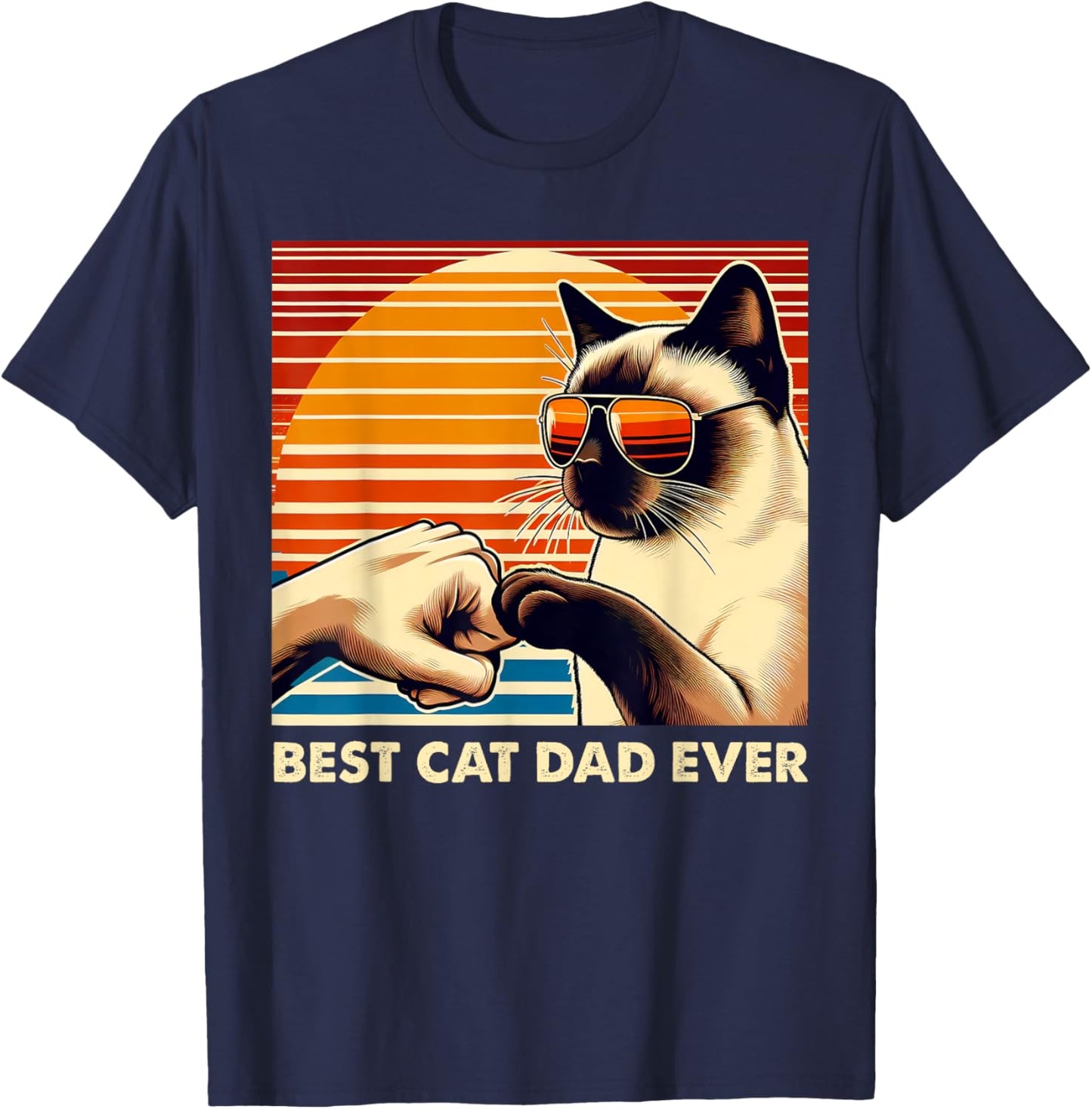 Vintage Best Cat Dad Ever Siamese Cat Lover Fathers Day Men T-Shirt - T-Shirt | Navy