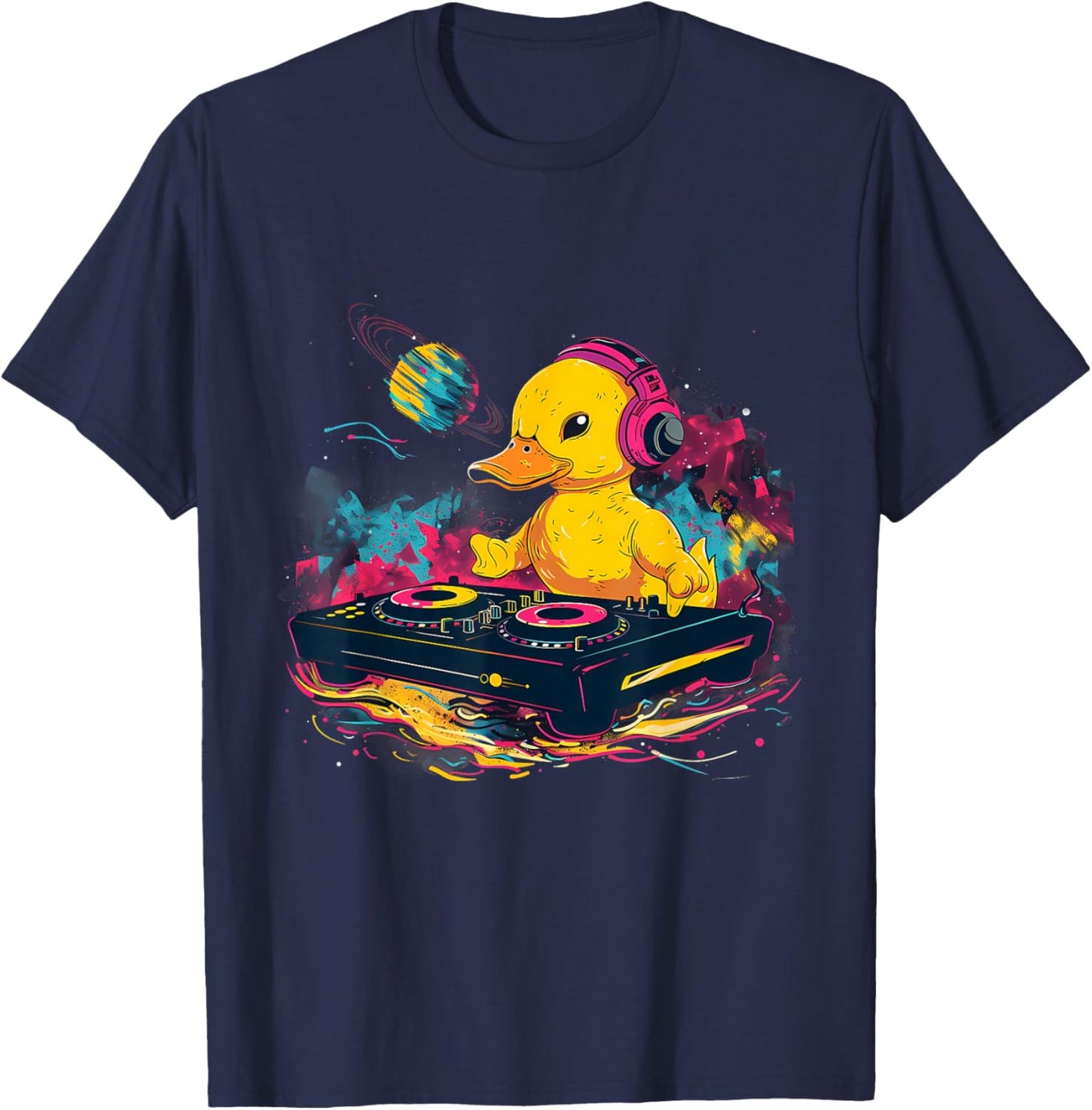 Rubber Duck Turntable DJ Music DJ Rubber Duckie Watercolor T-Shirt - T-Shirt | Navy