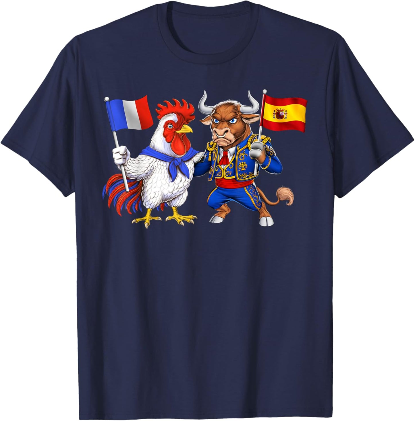 Flag France Spain French Roots Spanish Heritage T-Shirt - T-Shirt | Navy