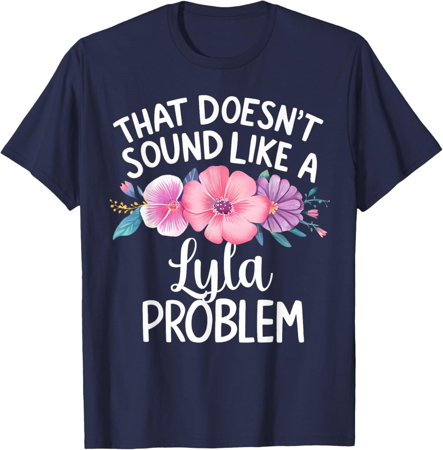 LYLA Personalised Cute Flower Girls LYLA Name T-Shirt - T-Shirt | Navy