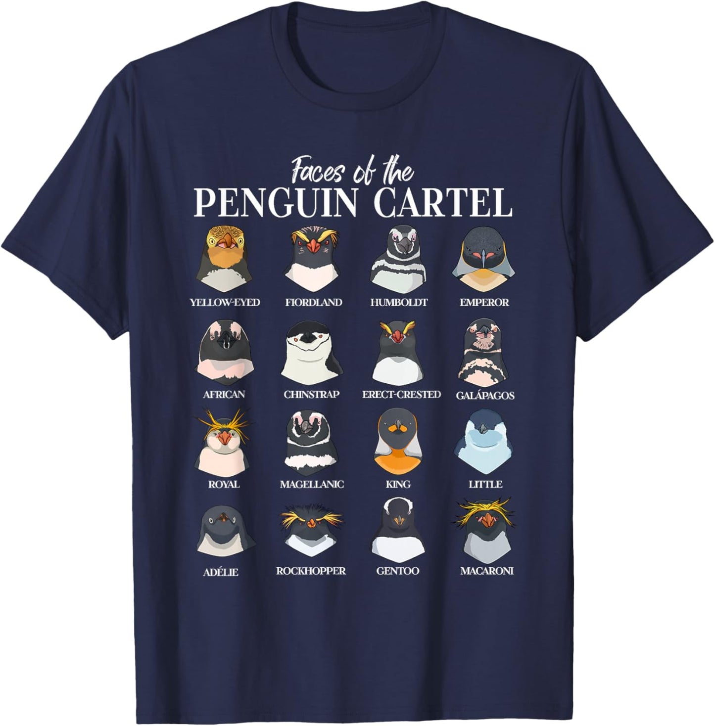 Penguin Cartel - types of penguins T-Shirt - T-Shirt | Navy