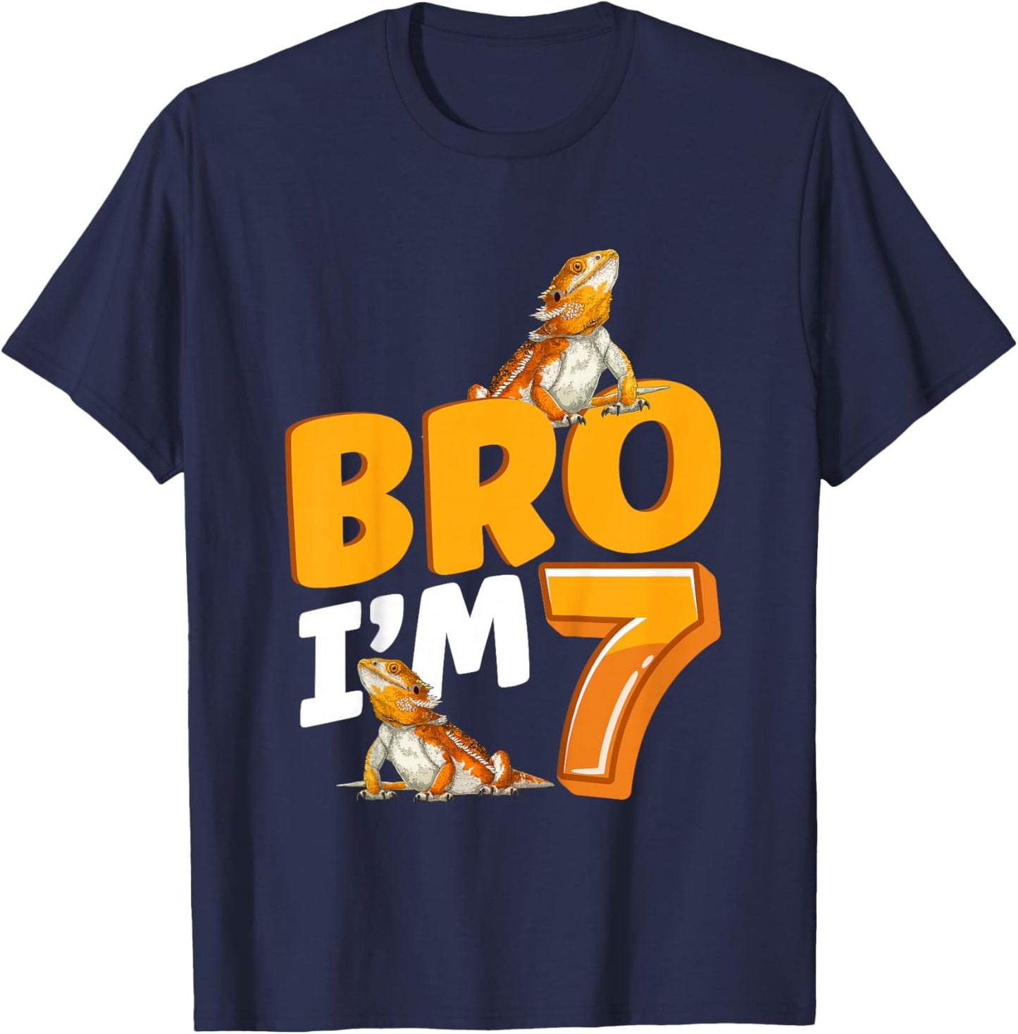 7th Reptile Birthday Seven Year Old Bearded Dragon Birthday T-Shirt - T-Shirt | Navy