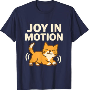 Joy in Motion Cute Cat Happy Pet Lover Design T-Shirt - T-Shirt | Navy