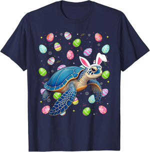 Sea Turtle Happy Easter Egg Hunt Bunny Ear Sea Turtle Easter T-Shirt - T-Shirt | Navy
