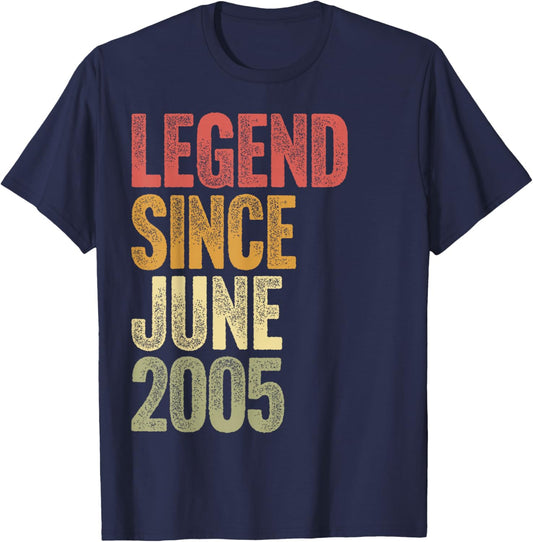 21 Year Old Legend Since June 2005 Retro 21st Birthday T-Shirt - T-Shirt | Navy