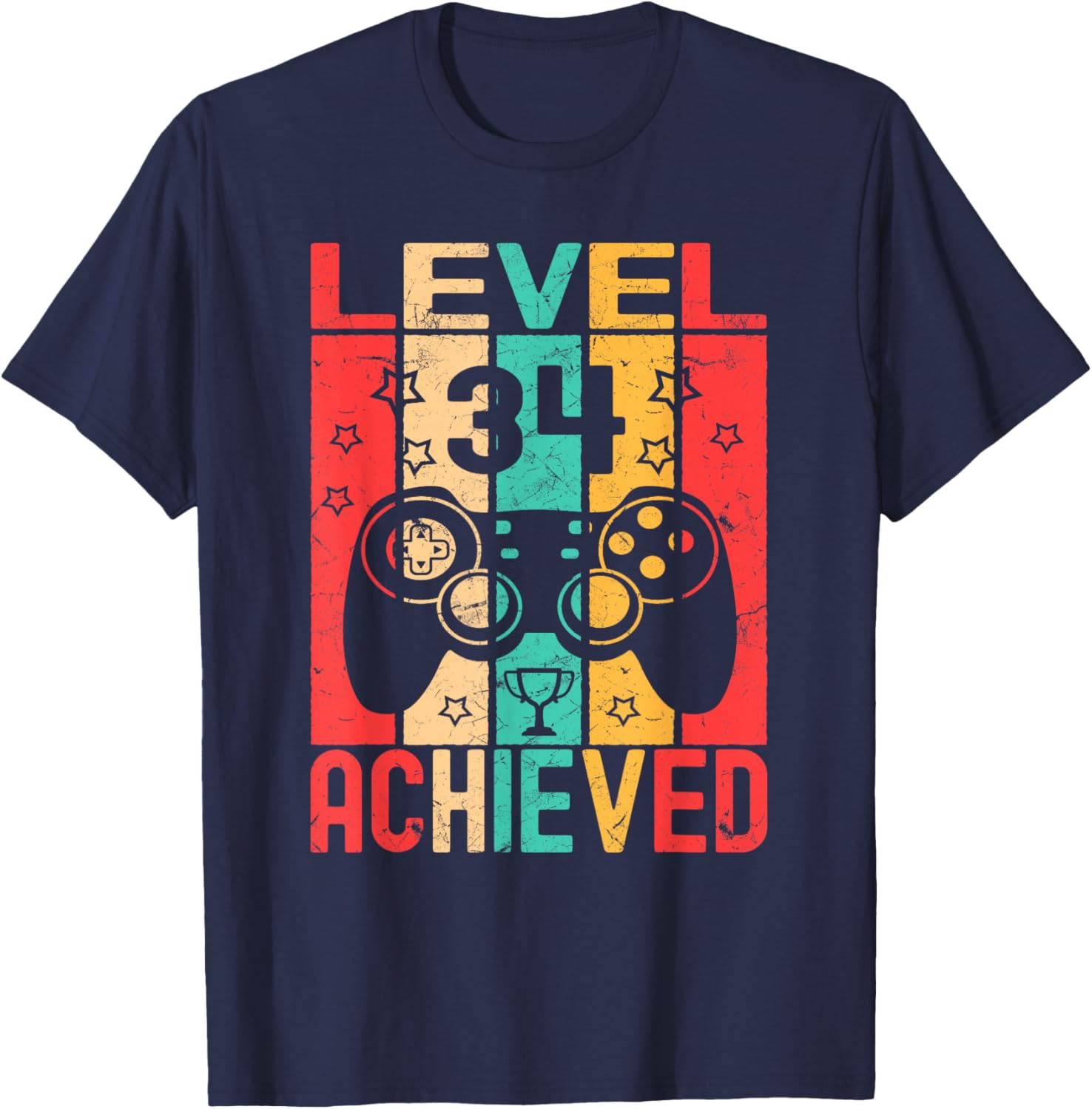 Level 34 Achieved Game Controller, Funny 34th Birthday T-Shirt - T-Shirt | Navy