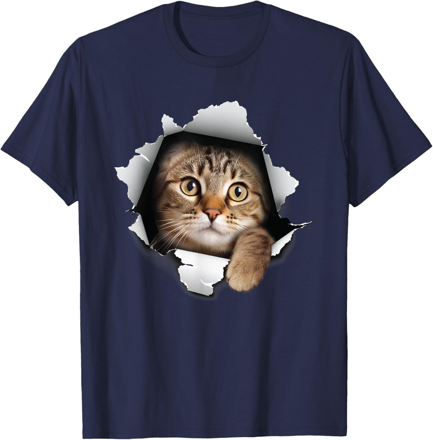 Cat Looking Through Hole - Cat Lover Kitten Owner Kitty Women Kids T-Shirt - T-Shirt | Navy