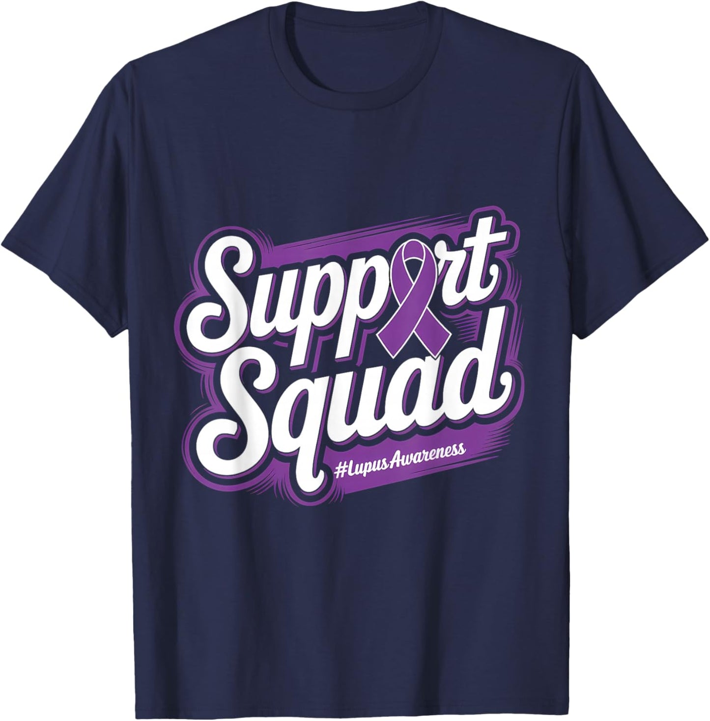 Lupus Awareness Support Squad Purple Ribbon Lupus Survivor T-Shirt - T-Shirt | Navy