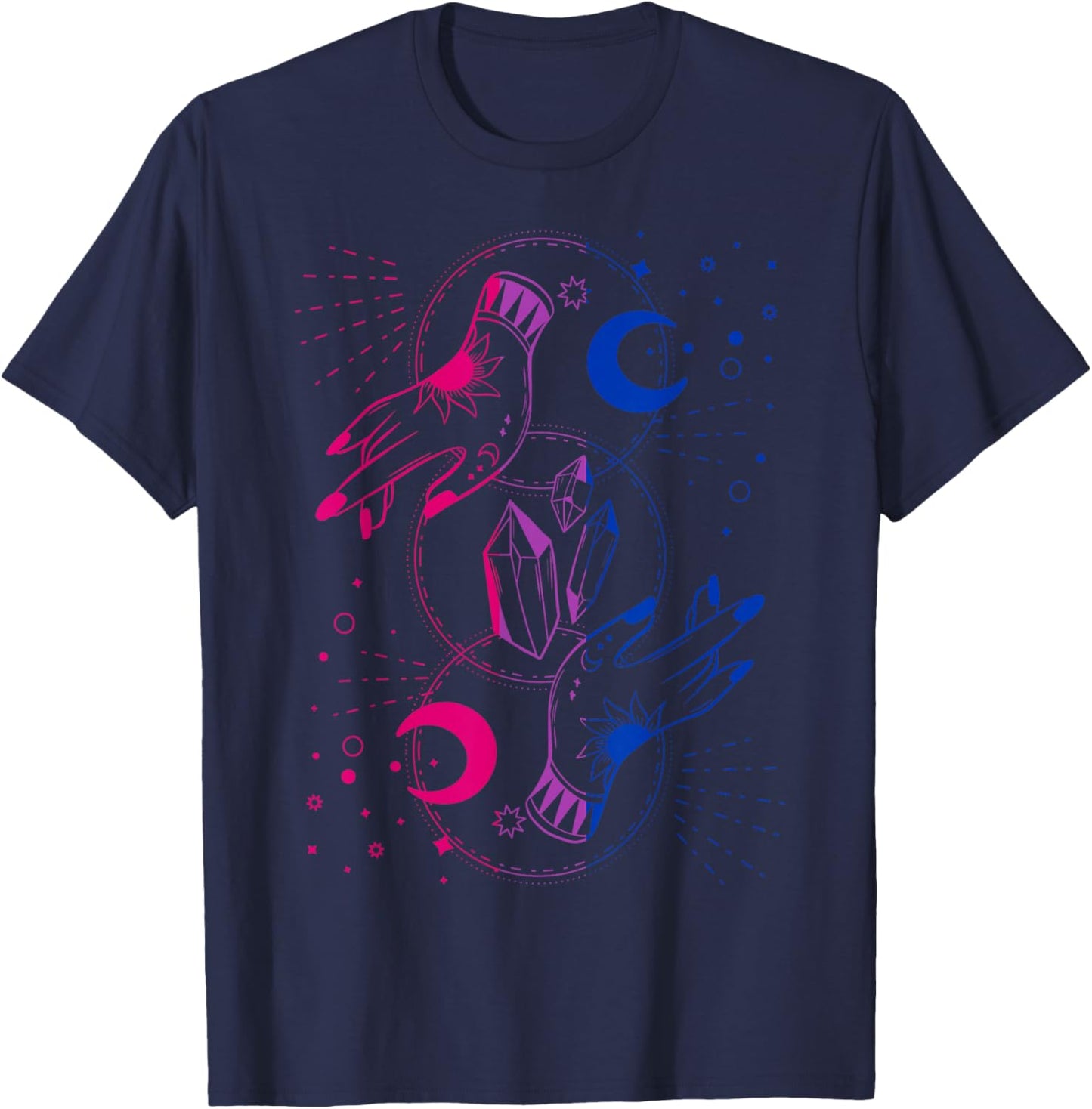 Mystical Bisexual Hands with Crystals and Moon Magic T-Shirt - T-Shirt | Navy