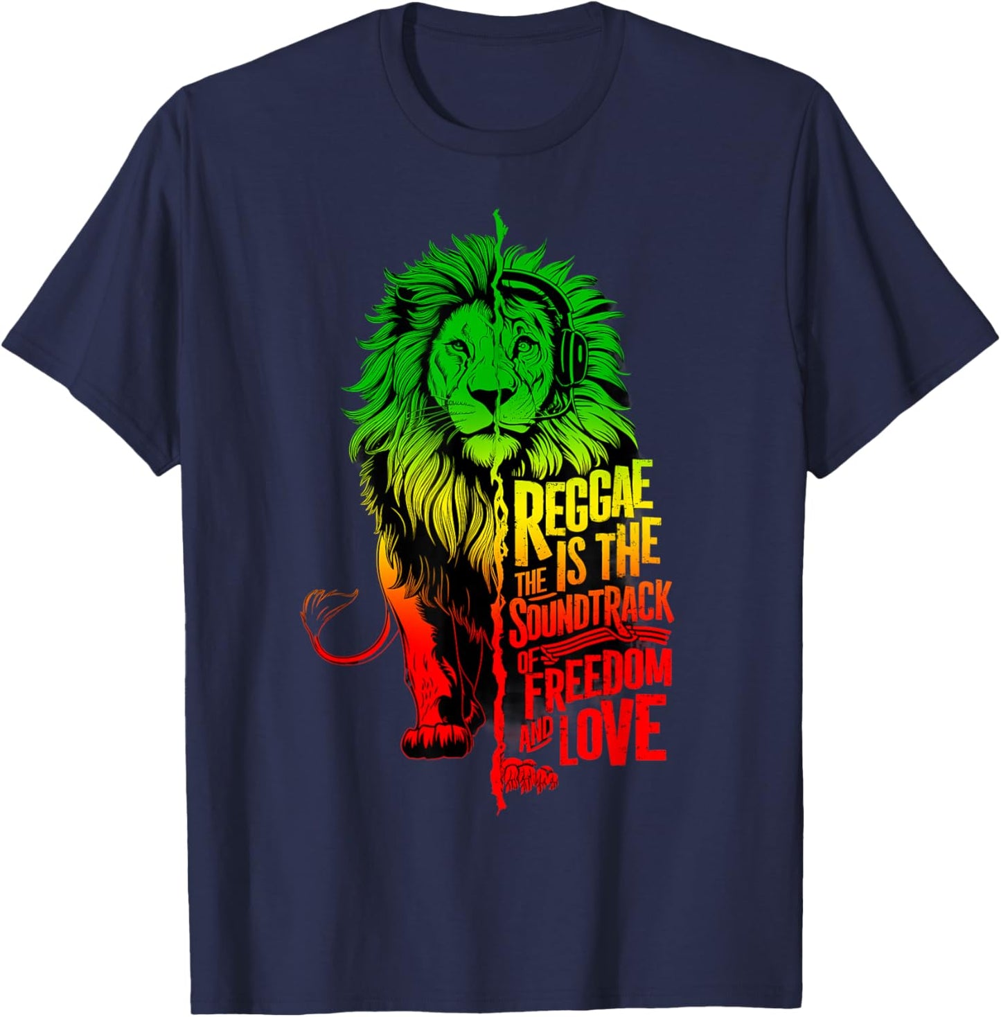 Rasta Reggae Music Headphones Rastafari Lion Of Judah T-Shirt - T-Shirt | Navy