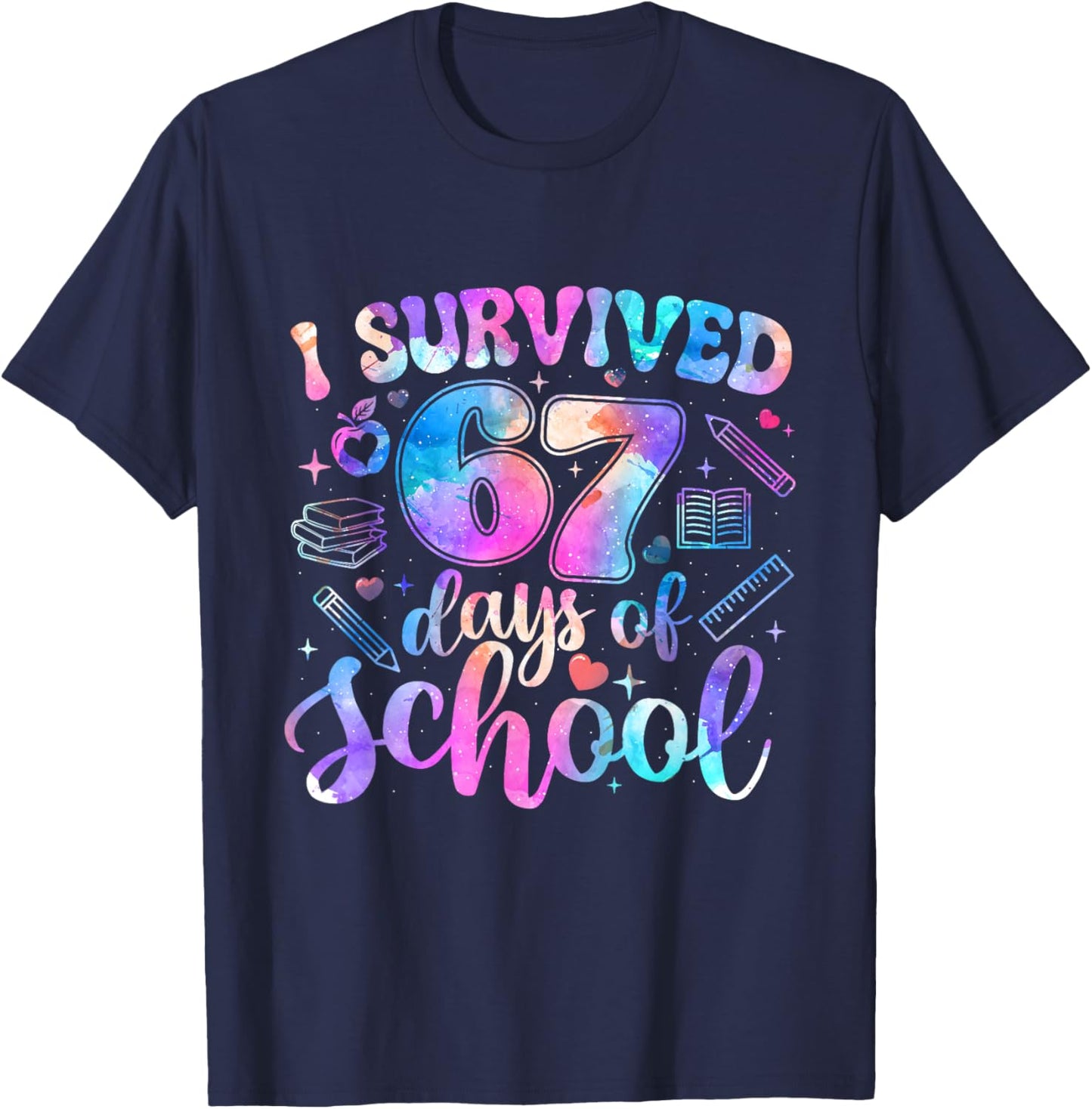 I Survived 67 Days of School - Six Seven Meme Students T-Shirt - T-Shirt | Navy