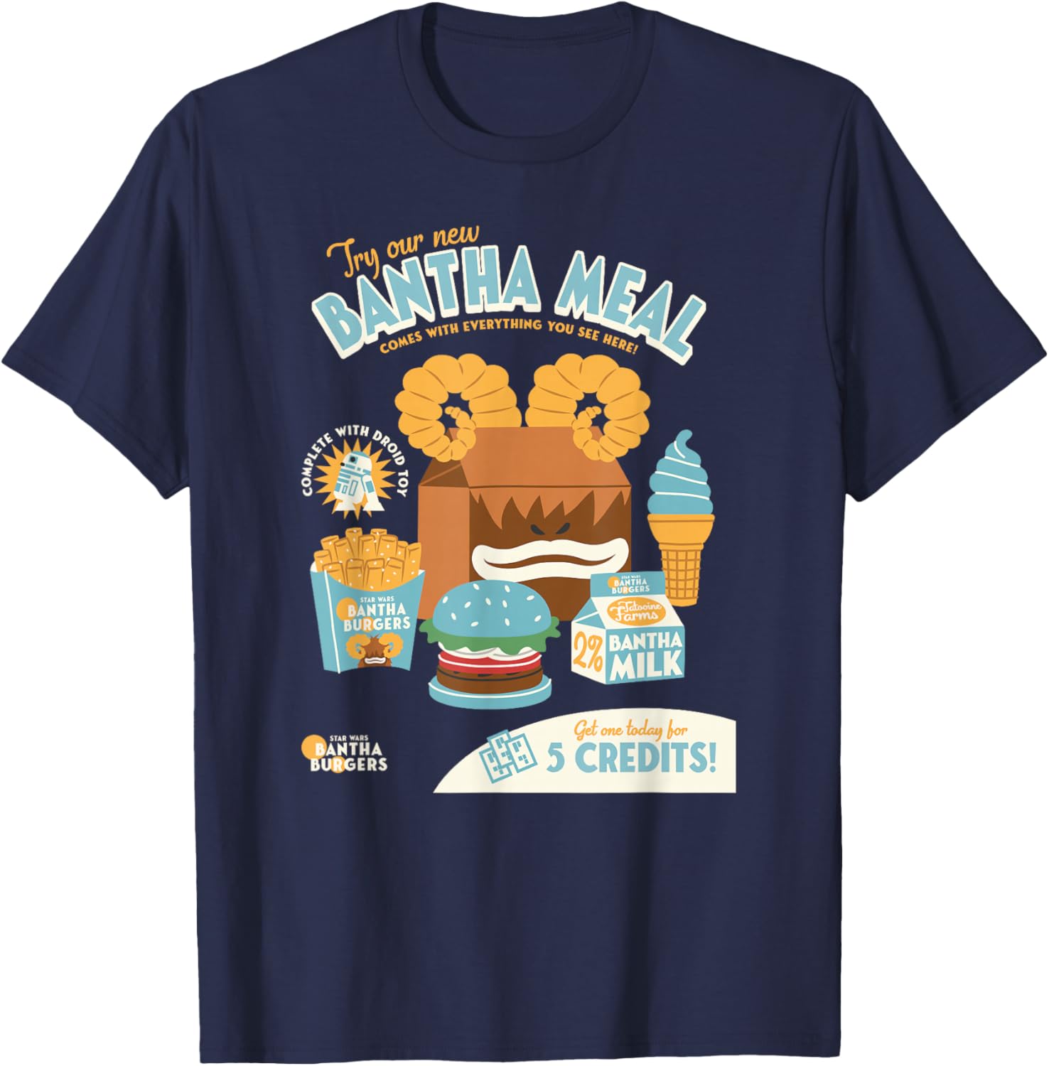 Star Wars Try Our New Bantha Meal Complete With Droid Toy T-Shirt - T-Shirt | Navy