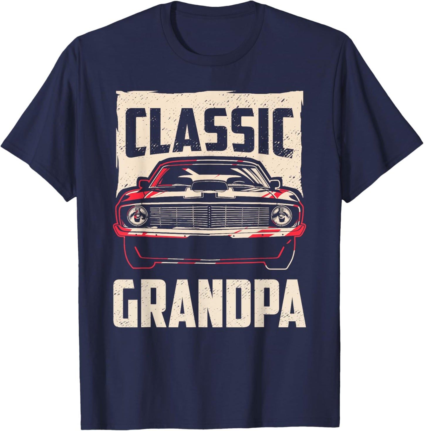 Classic Grandpa Funny Retro Fan Classic Car Lover Vintage T-Shirt - T-Shirt | Navy