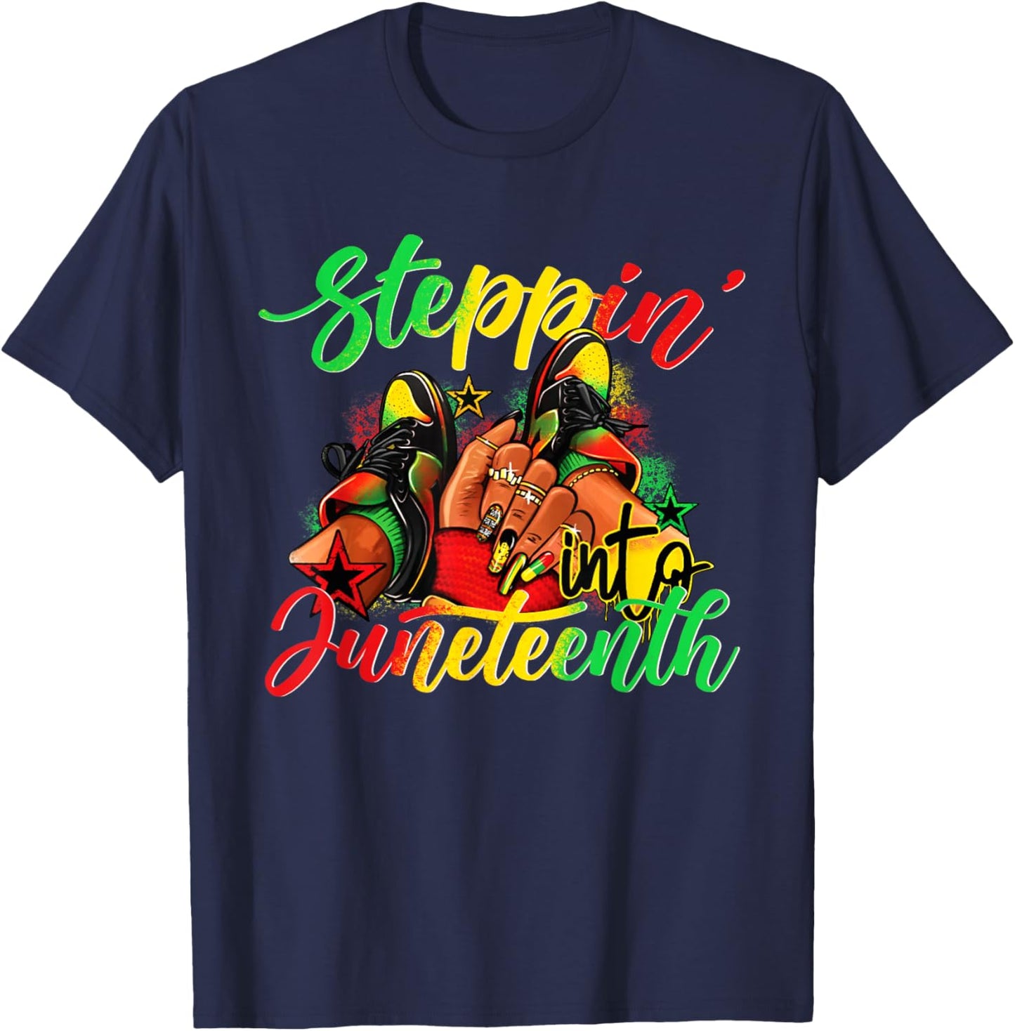 Stepping into Juneteenth Afro Woman Black Girls Sneakers Men T-Shirt - T-Shirt | Navy