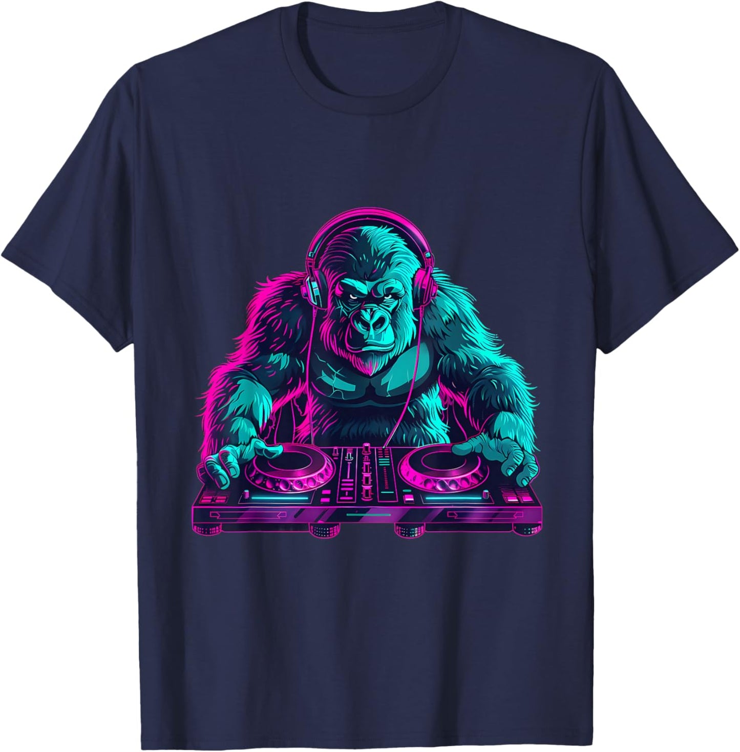 DJ Gorilla EDM Dance Club Gorilla Lover Turntable DJ Gorilla T-Shirt - T-Shirt | Navy