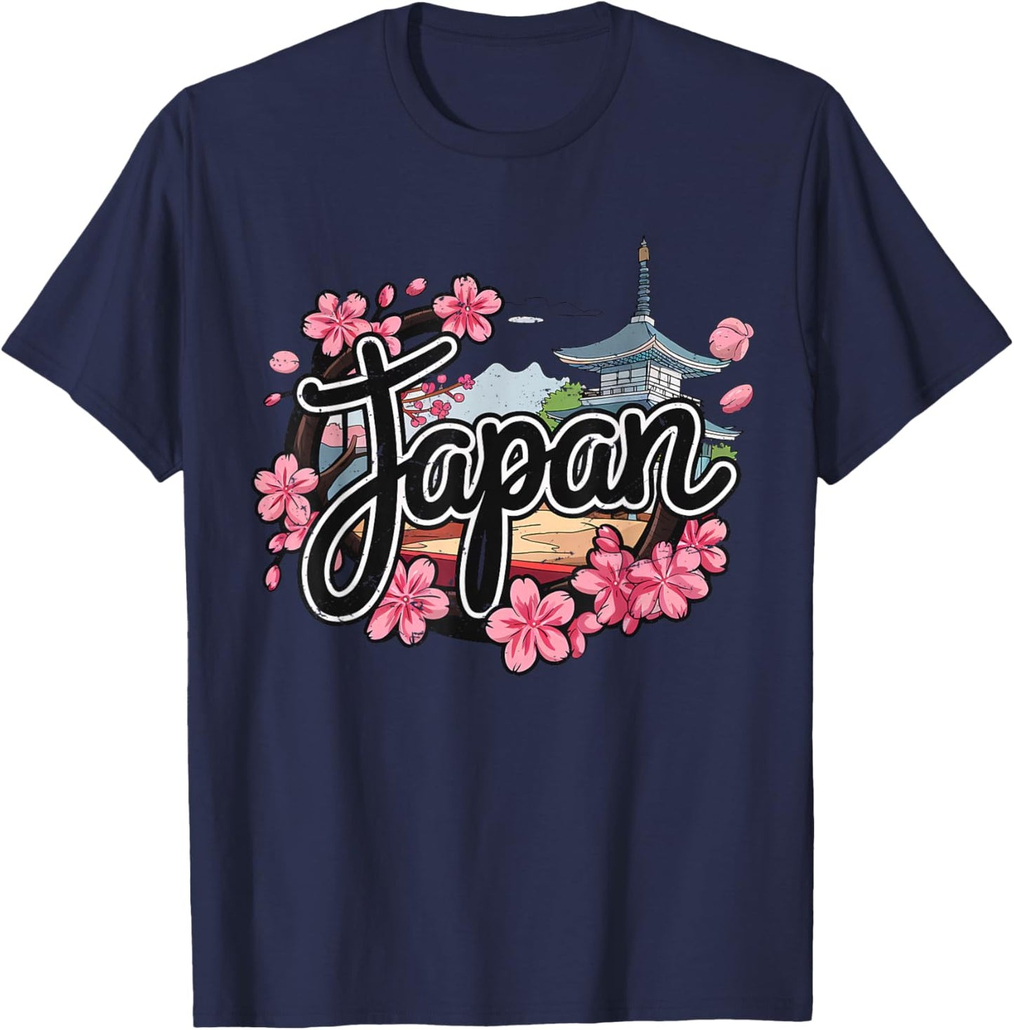Japan Sakura Travel Cherry Blossom Japanese Temple T-Shirt - T-Shirt | Navy