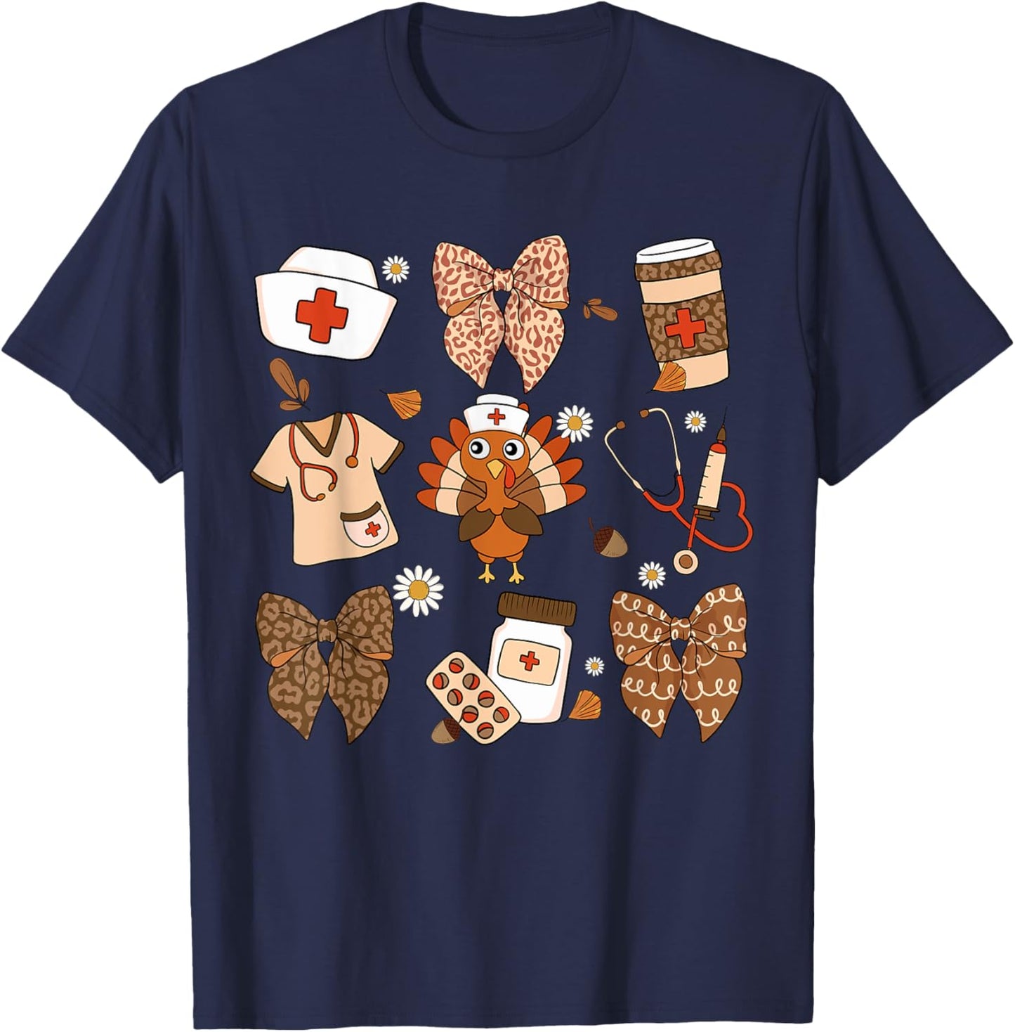 Thanksgiving Nurse Essentials Cute Turkey Medical Fall Decor T-Shirt - T-Shirt | Navy