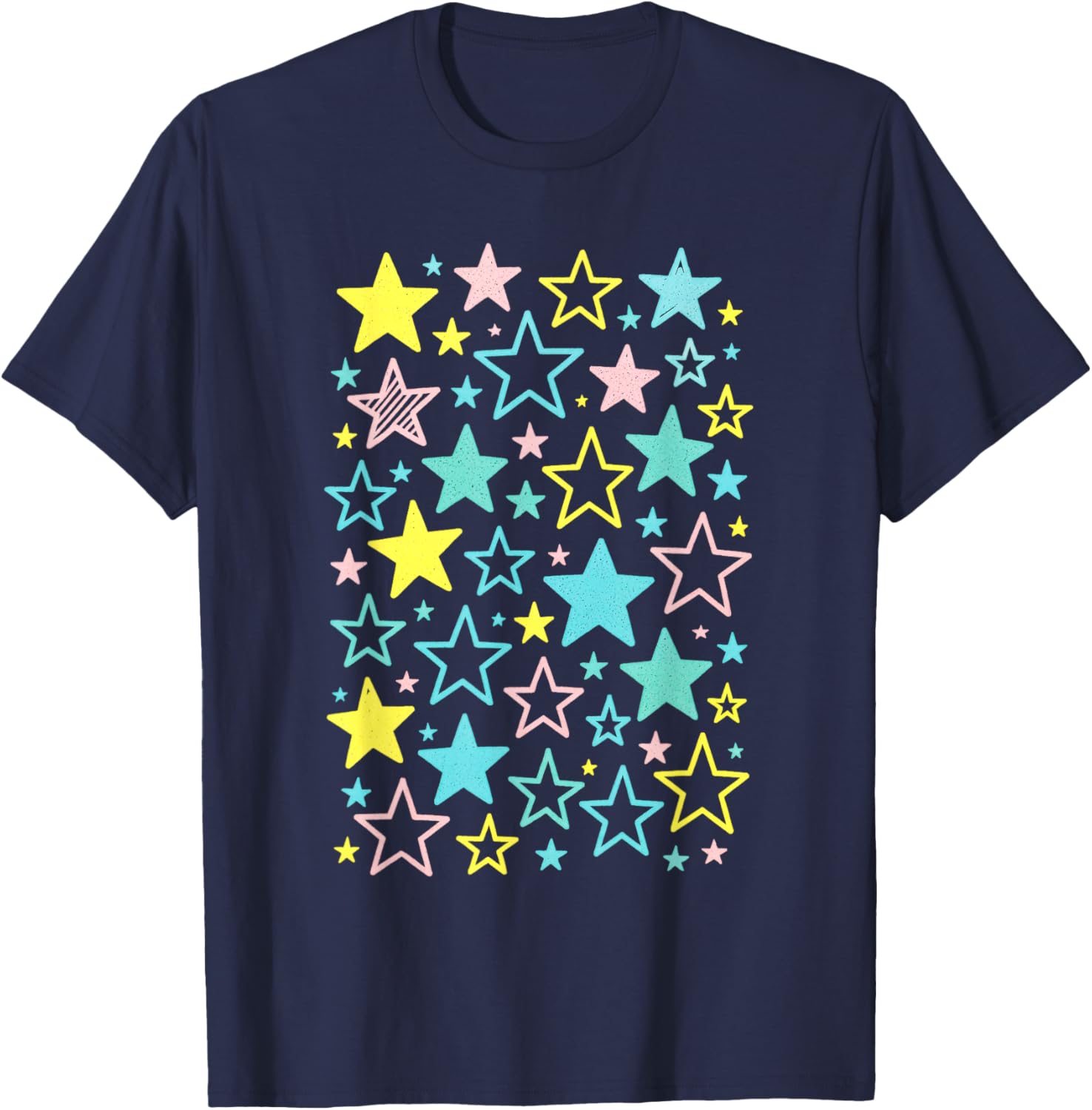 Colorful Stars - Fun Pattern Art T-Shirt - T-Shirt | Navy