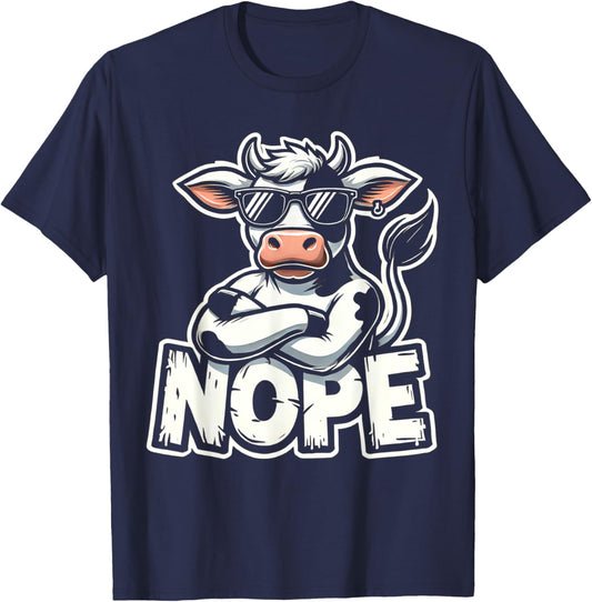 Vintage Art Cute Animal Lovers Cartoon Cow NOPE Awespme Pet T-Shirt - T-Shirt | Navy