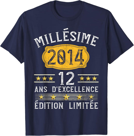 Vintage 2014 Gift 12 Years Boy Birthday Humour T-Shirt - T-Shirt | Navy