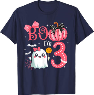 Boo I'M 3 Years Old Ghost 3Rd Birthday Halloween Ghost Girls T-Shirt - T-Shirt | Navy
