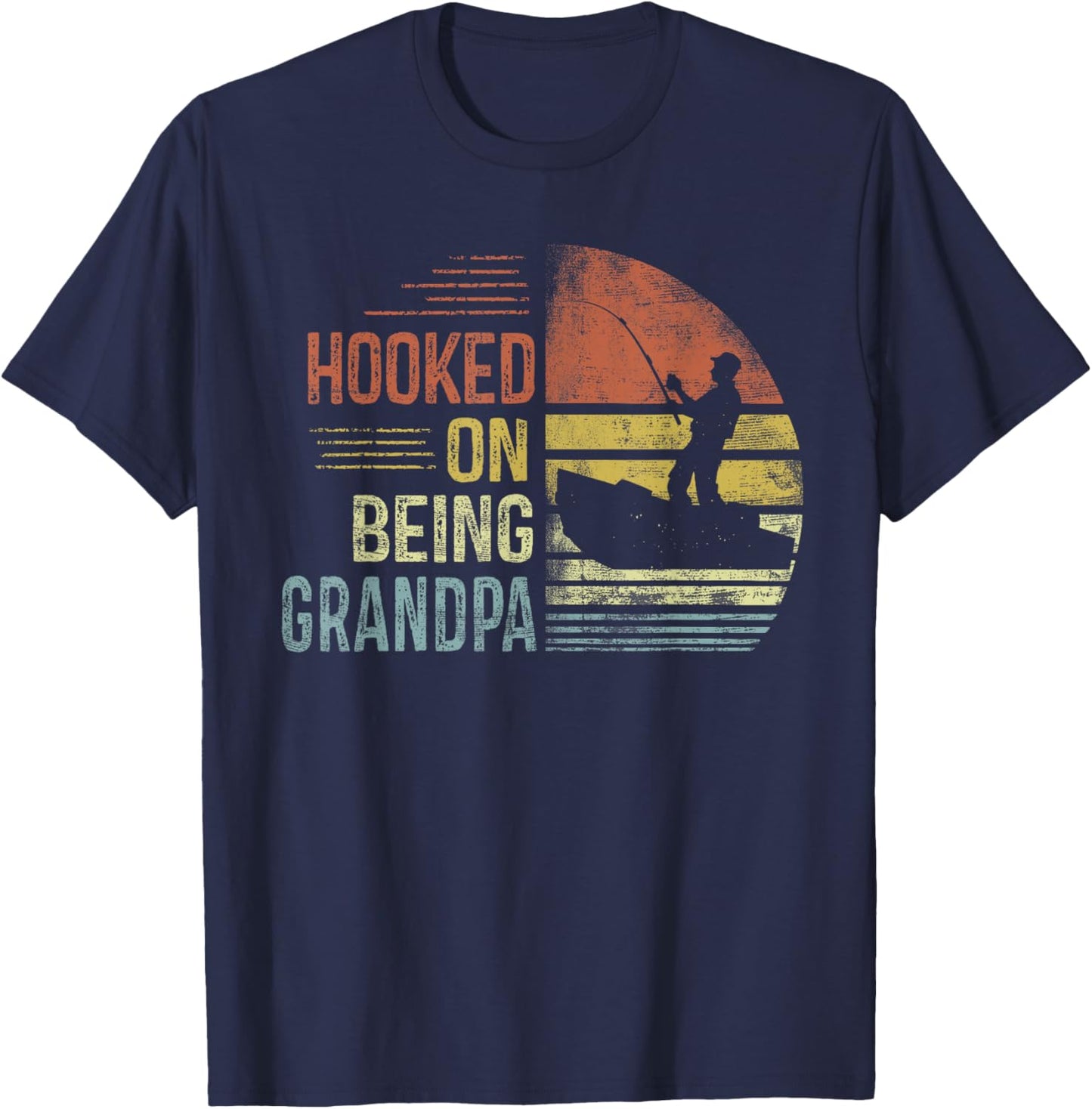 Hooked On Being Grandpa Fishing Gifts Grandpa Father's Day T-Shirt - T-Shirt | Navy