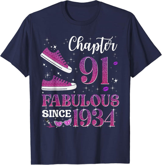 Chapter 91 Fabulous Since 1934 91st Birthday Girl Lady T-Shirt - T-Shirt | Navy