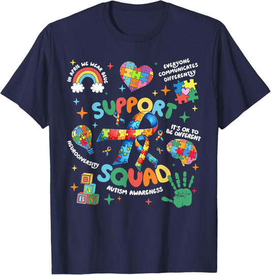 Autism Awareness Autism Support Squad Family Heart Puzzle T-Shirt - T-Shirt | Navy