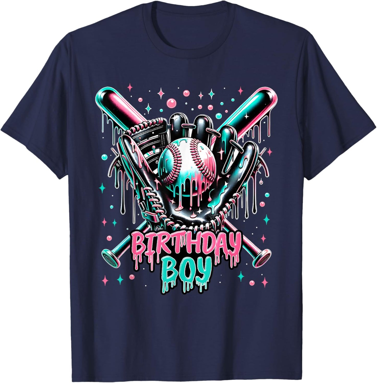 Drip Themed Baseball Birthday Boy Funny Sports Boys Gifts T-Shirt - T-Shirt | Navy
