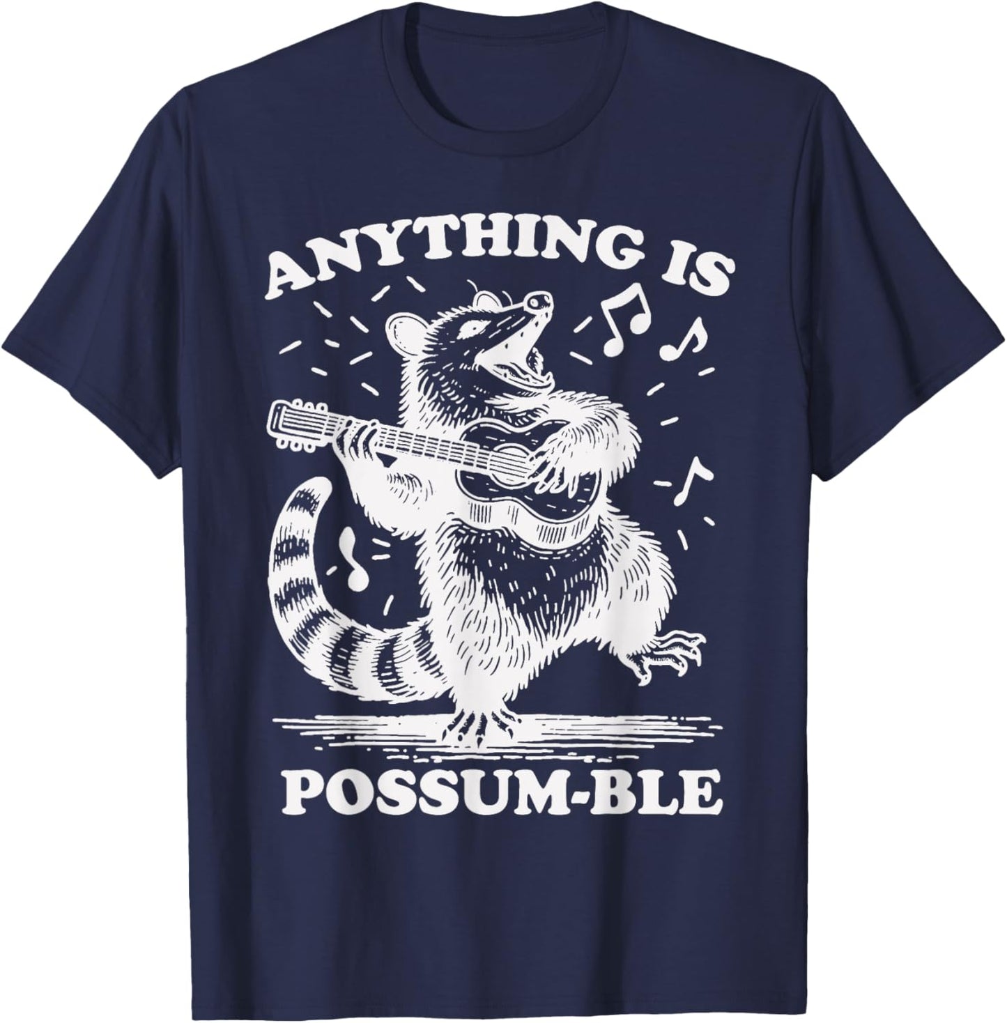 Anything Is Possum-Ble Funny Opossum Playing Ukulele T-Shirt - T-Shirt | Navy