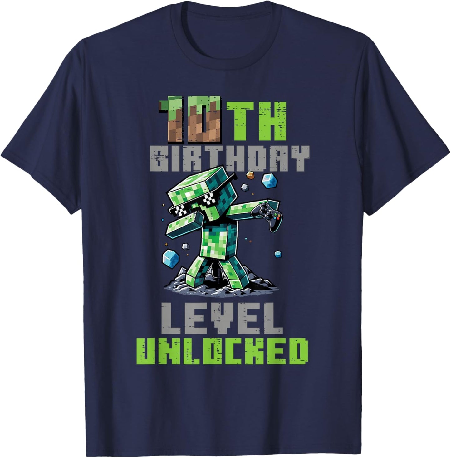 10th Birthday Level Unlocked Pixel Dab 10 Bday Gamer Boys T-Shirt - T-Shirt | Navy